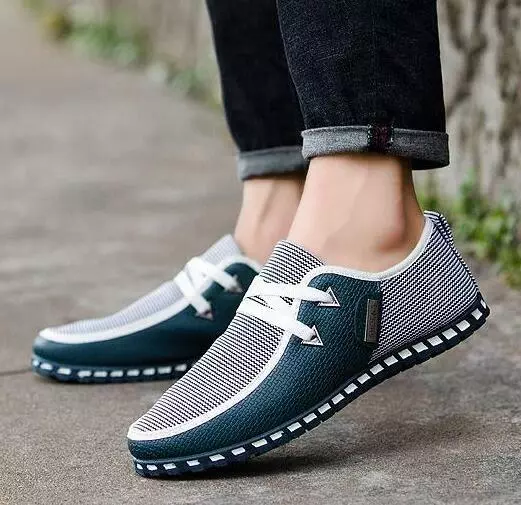 Men Moccasin Sneaker Lace Up Driving Canvas Breathable Soft Casual Shoes Plus