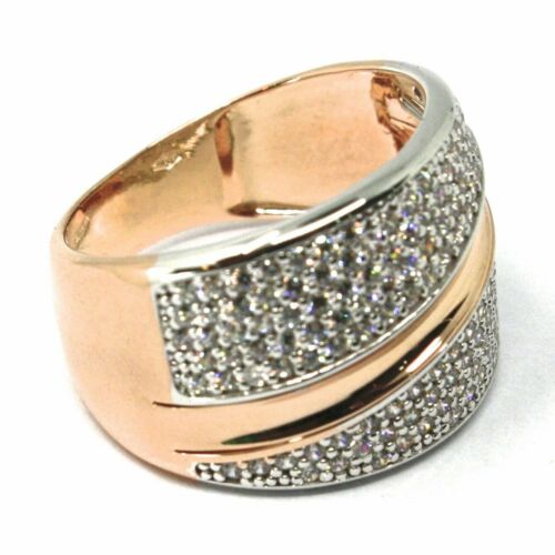 ANELLO A FASCIA IN ORO ROSA 750 18K, CON DUE FASCIE DI CUBIC ZIRCONIA ALTERNATE - Imagen 3 de 7