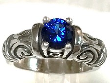 Blue Lab Sapphire Size 5.5 Ring 925 Sterling Silver USA Made Vintage Style