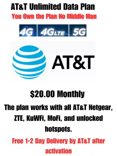 AT&T Unlimited Data Hotspot Plan | $20/Month | No Throttling