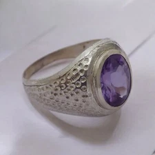 Amethyst Oval Cut Gemstone With 925 Sterling Silver Ring For Men's #638
