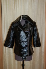 Nwt Tulle Black Fake Leather Shiny Jacket Zip Closure Size S 3/4 Sleeves