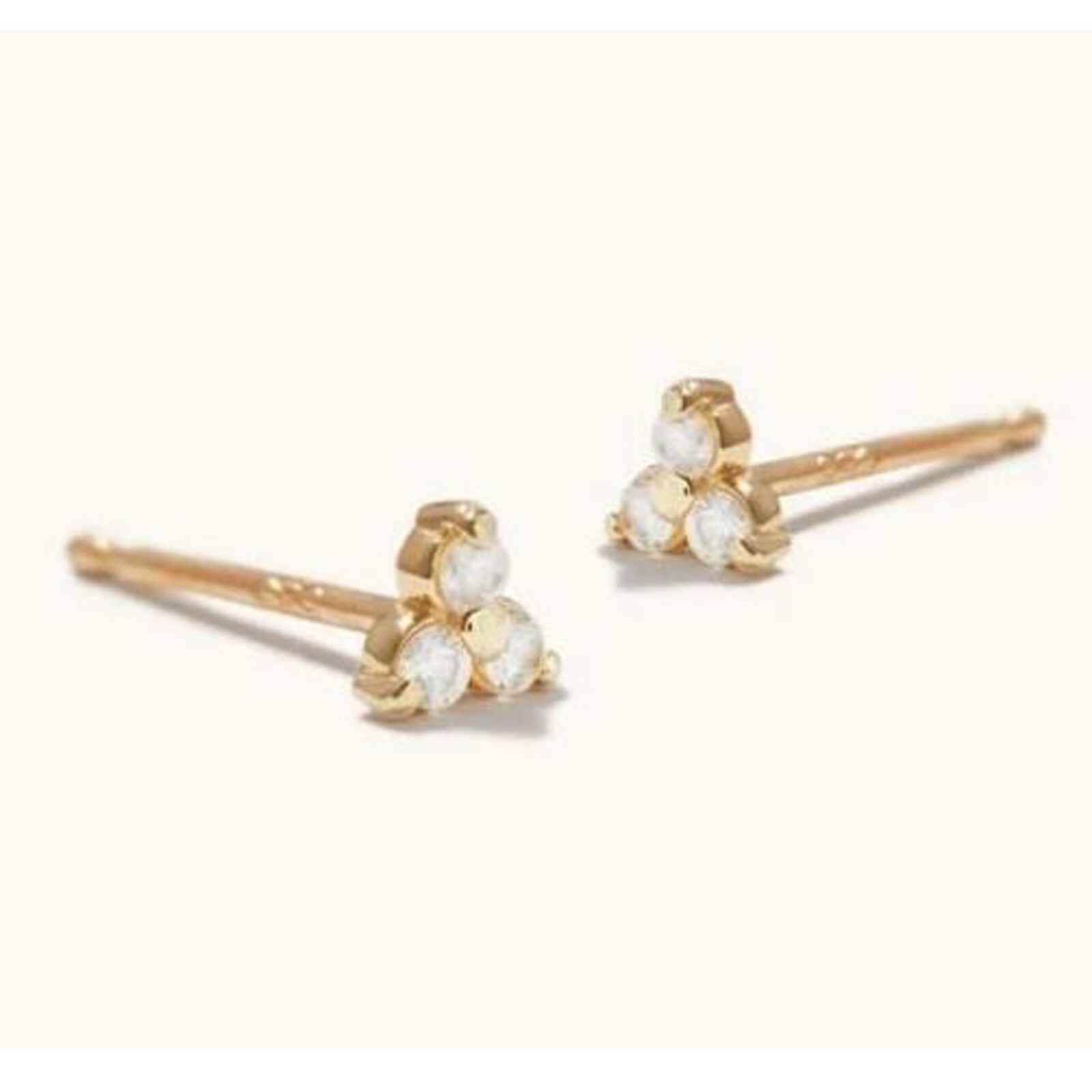 0.06CT Round Natural Diamond Three Stone Stud Earrings 14K Yellow Gold Plated