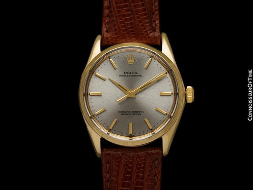 1964 ROLEX OYSTER PERPETUAL Vintage Mens 14K Gold Watch with Rare Underline Dial - Picture 3 of 11