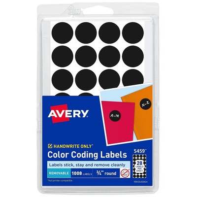 Avery Handwrite Only Removable Round Color-Coding Labels 3/4'' dia Black