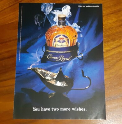 CROWN ROYAL PRINT AD MAGAZINE ADVERTISEMENT TWO MORE WISHES CANADIAN WHISKEY