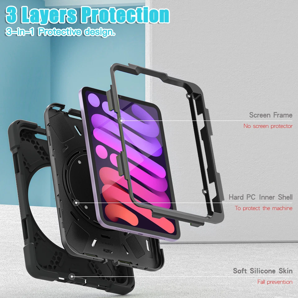 For Apple iPad Mini 6 5 4 Rotating Shockproof Handle Grip Carry Tablet Case - Image 3 of 4