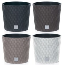 Modern Round Plastic Rattan Effect Flower Plant Garden Flower Herb Planter Pot