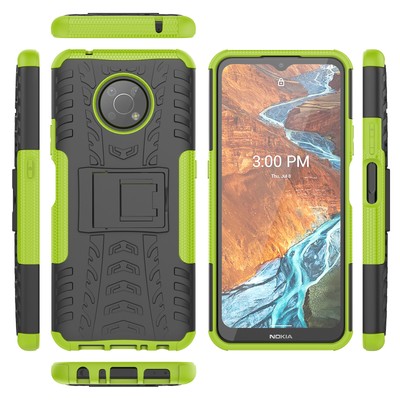 For Nokia G300, 3D 2-Layer Shockproof Rugged Hybrid Kick Stand Case Cover +glass