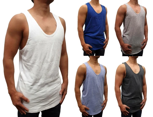 MENS SINGLET MUSCLE TANK TOP CURVE HEM BODYBUILDING GYM LIFTING CASUAL PLAIN