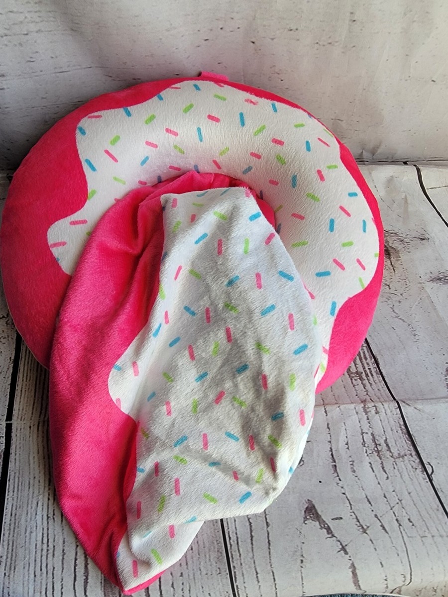Kids Travel Memory Foam Hooded Neck Pillow Pink Donut W/ Sprinkl