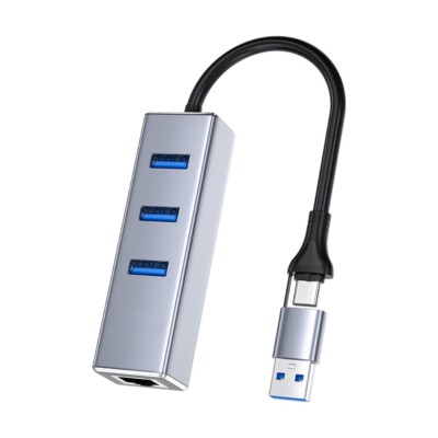 USB-C Ethernet Adapter Gigabit 1000Mbps 3x USB 3.0 Ports Aluminium Hub