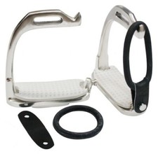 Showman Kids 3 3/4” English Safety BREAKAWAY Peacock Stainless Stirrups Irons