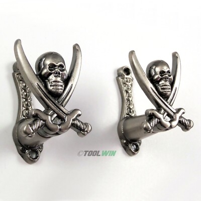 2-pc. Pirate Sword Hanger Set Jolly Roger Cutlass Holder Wall Mount