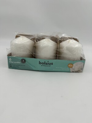 Bolsius 6 White Pillar Candles 3'' x 4'' Bulk Set 40+ Hours Clean Burning