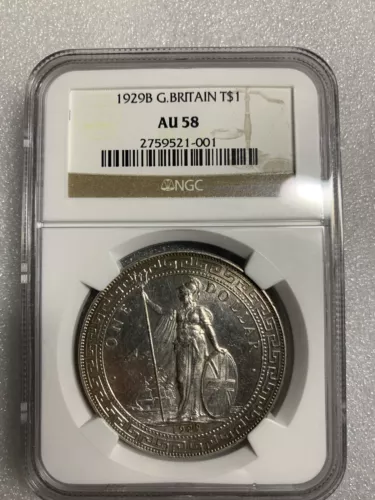Great Britain. 1929-B Trade Dollar Graded By NGC AU58