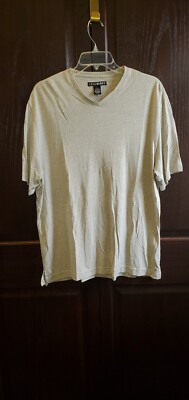 JOHN HENRY SHORT SLEEVE V-NECK CASUAL DRESS SHIRT LARGE BEIGE NICE