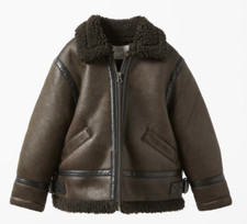 ZARA Kids Double Sided Faux Fleece Coat, Brown, Size 13 - 14