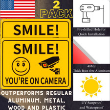 2-Pack Smile You  re On Camera Sign Video Surveillance Signs Outdoor. 10 X 7 In