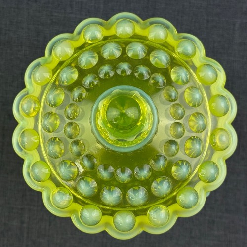 Plato de caramelo cubierto de vidrio Hobnail vaselina opalescente topacio Fenton de colección - LEER - Imagen 17 de 24