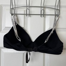 Victoria's Secret Black Wireless Bra 36C Logo Straps Damaged Hook Area