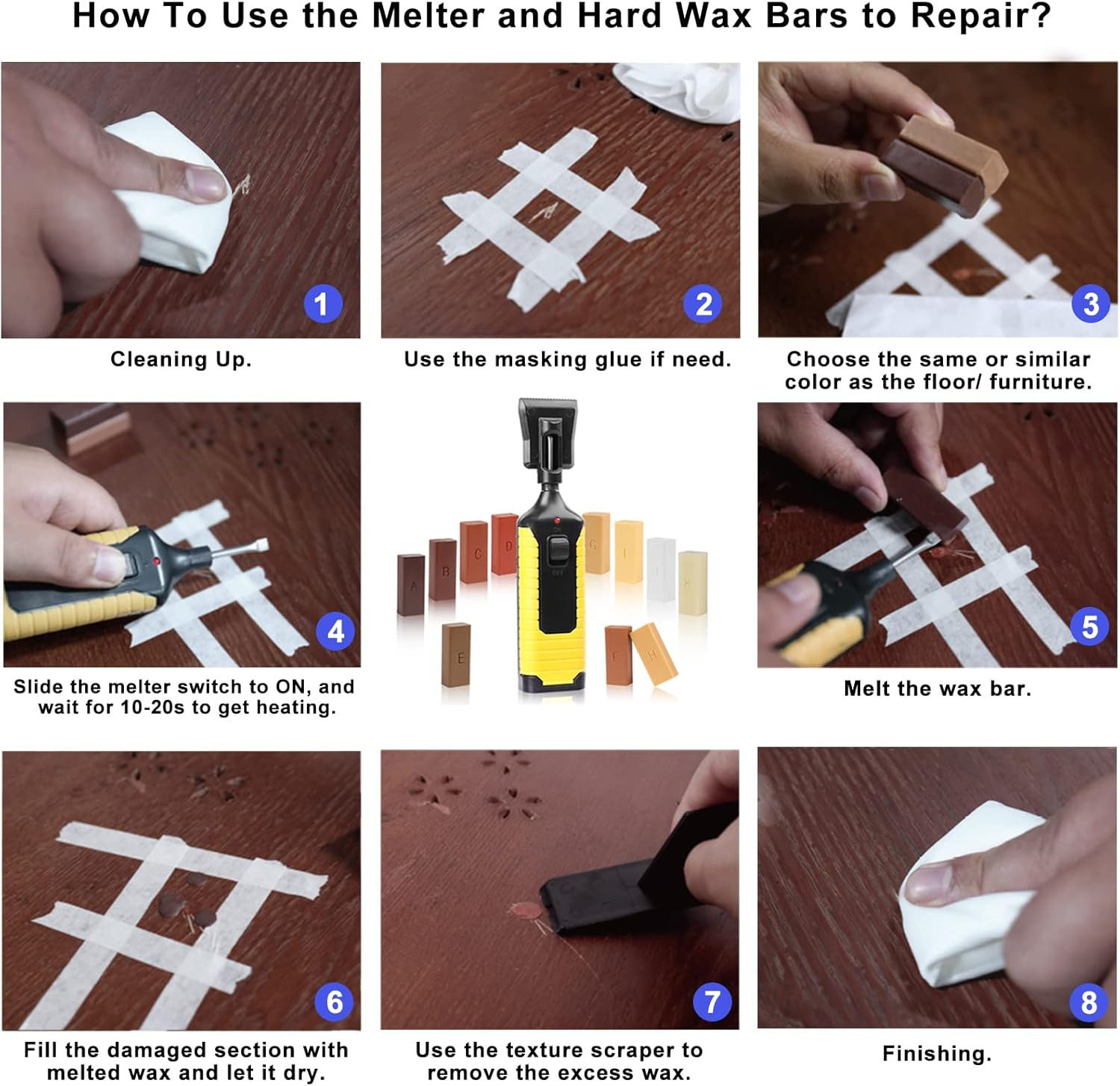 11-Color Laminate Vinyl Floor Repair Kit with Heat Pen & Wood Marker  -image