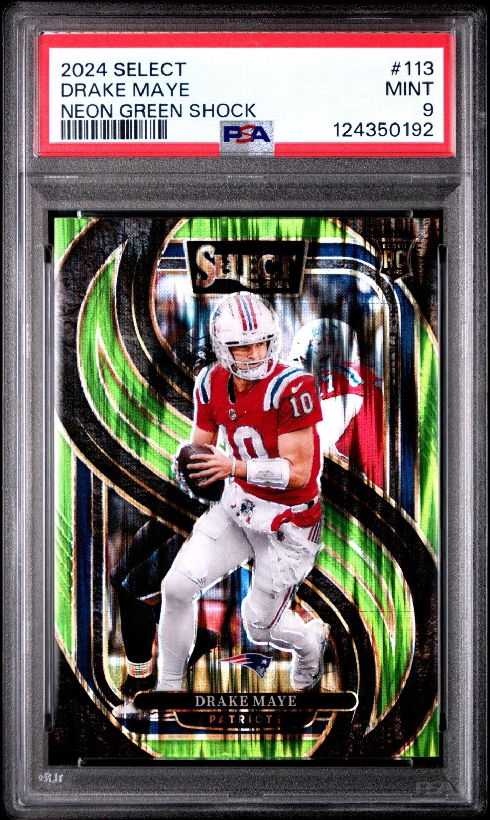 2024 Panini Select - Premier Level Drake Maye #113 Neon Green Shock Prizm /499  