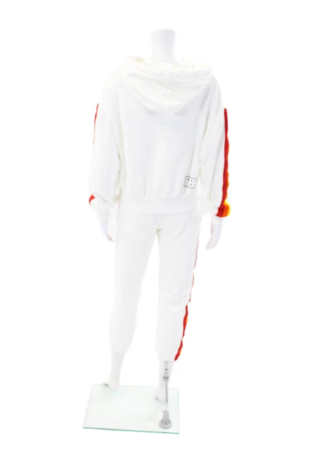 Conjunto de jogger Wesley para mujer con capucha manga larga a rayas laterales blanco talla M Foto 3 de 4