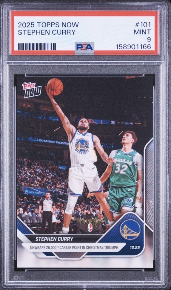 2025-26 Topps Now Stephen Curry #101 Unwraps 26000 Career PTS In Christmas PSA 9
