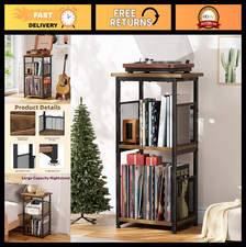 Rustic 3-Tier Record Player Stand with Vinyl Storage for 200 Albums - Tall Side
