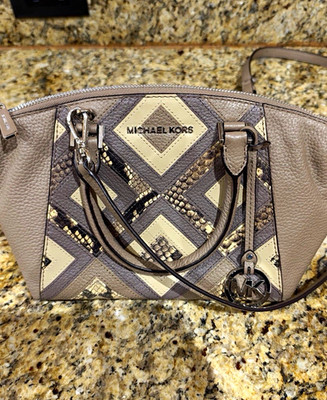 Michael Kors Pebbled Leather Zip Satchel, Geometric/Animal Print, Medium