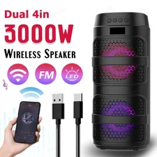 Dual 4" Portable TWS Bluetooth Speaker Sub woofer Deep Bass Sound System Party