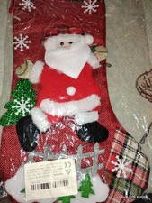 Linen SANTA CLAUS Christmas Ornaments Christmas Gift Bag Gift STOCKING 12" 2