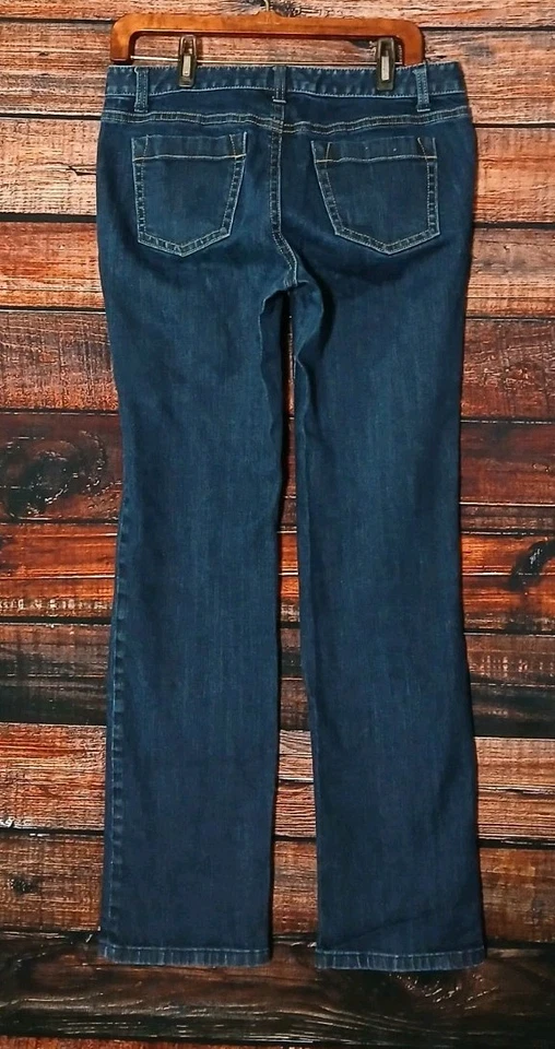 Jeans Ann Taylor tamanho 8 ajuste moderno Lindsay cintura baixa jeans escuro elástico - Imagem 4 de 4