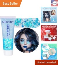 Holographic Ice Blue Glitter Gel for Eyes, Lips Hair - Festival Essential