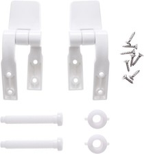 Durable White Plastic Toilet Seat Hinges with Complete Installation Kit - 1 Pair