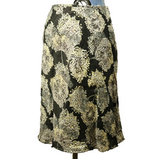 Talbots Linen-Silk Floral Knee Length Skirt Side Zip Lined Black Gray 4P