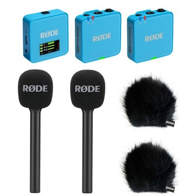 Rode Wireless GO Gen 3 Blau mit 2x Interview GO und 2x Windschutz WSBK