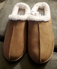 NEW Old Navy Brown MULE SLIPPERS M 8 9 Faux Suede Sherpa Lined Lounge Shoes NWT