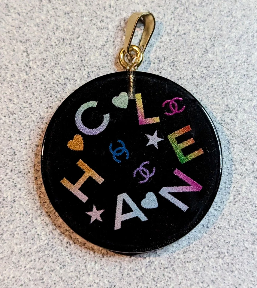 Chanel Button Round RESIN Black Multi colour logo Zipper Pull 28mm - Image 3 of 4