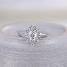 1 Ct Oval Cut Lab Created Daimond Halo Wedding Engagement Ring 14k White Gold FN