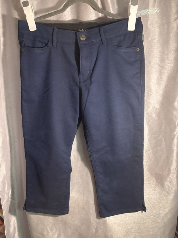 Liz Claiborne Women's Blue Solid Cropped Pants Pockets Mid Rise Flat Front