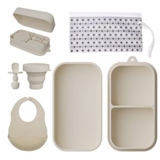 1 Set Travel Silicone Baby Feeding Set Portable Plates Bowls Spoon Bib Cup Bag