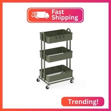 Simple Houseware 3-Tier Heavy Duty Metal Utility Rolling Cart, Army Green