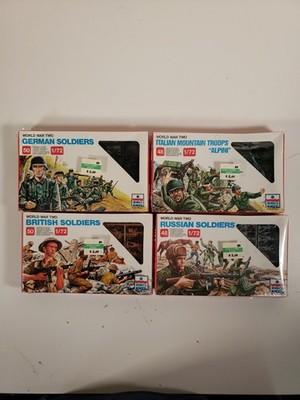 WW2 HO Scale German British Russian Italian Soldiers 4 ESCI 1/72 Model Kits NOS