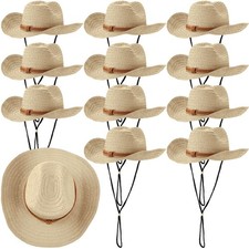 12 Pcs Straw Cowboy Hat for Men Women Western Party Sun Protection Hat Wide B...