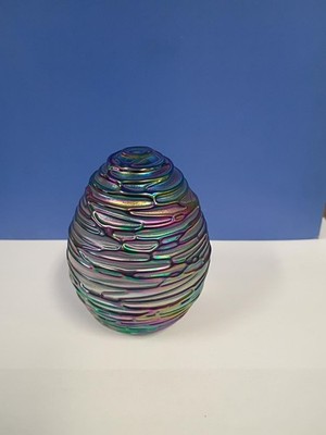 EGG SHAPED SOLID ART PAPERWEIGHT IRIDESCENT/SWIRLED 511 GRAMS 3'' TALL