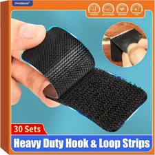 30 Sets Industrial Heavy Duty Hook and Loop Strips with Adhesive, Strong Back Ad