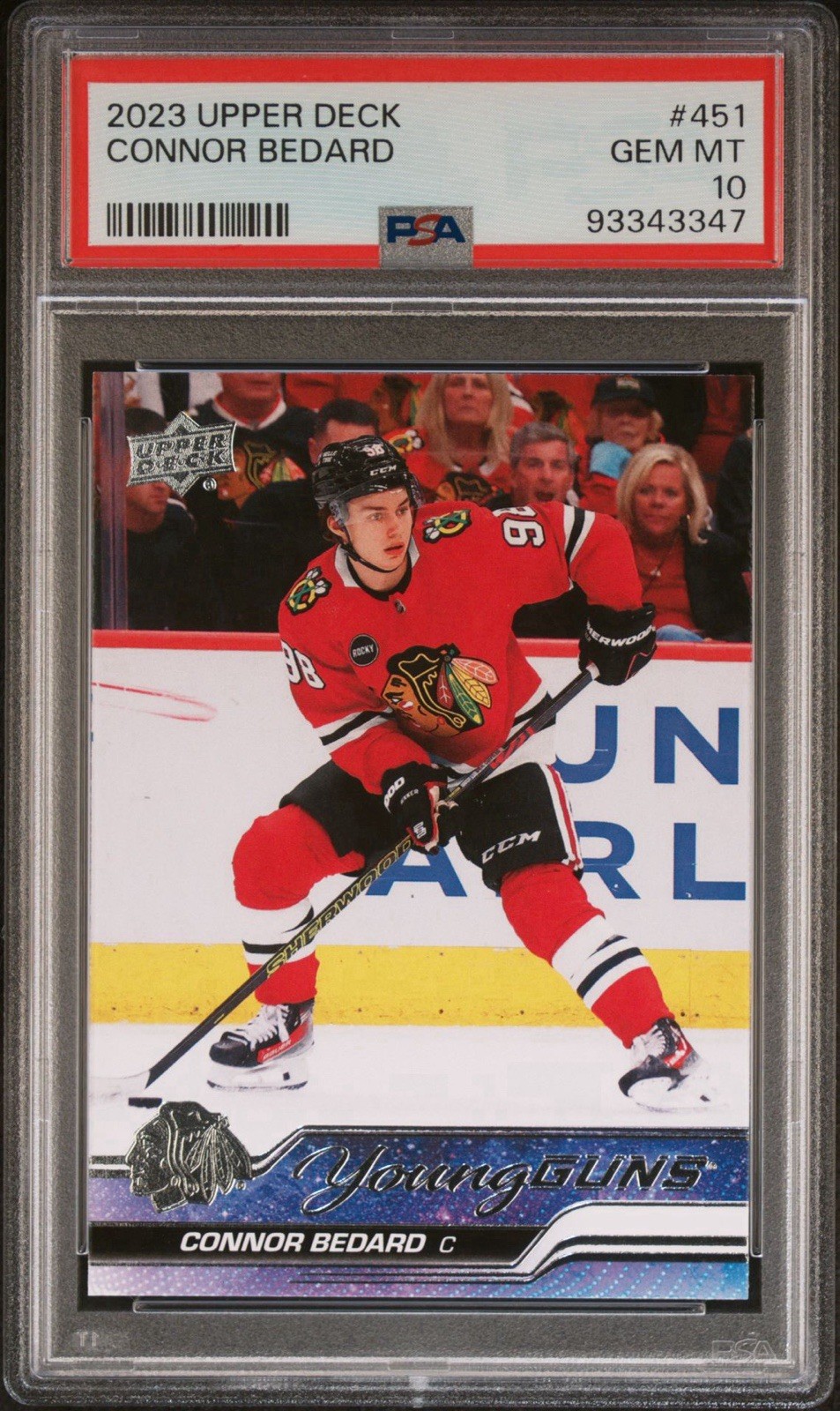 Upper Deck 2023-24 Series 2 Young Guns Connor Bedard #451 Blackhawks RC PSA 10 view 1