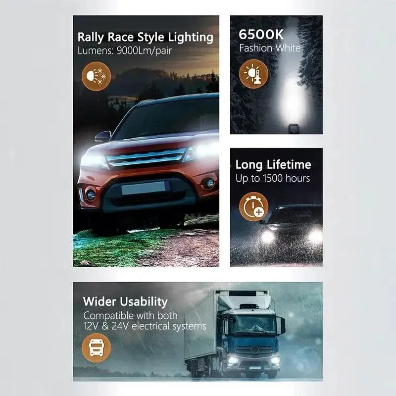 Ultinon Rally 3551 Style LED H4 H7 H11 HB3 HB4 H19 HIR2 100W 9000LM 6500K Pair - Image 2 of 4